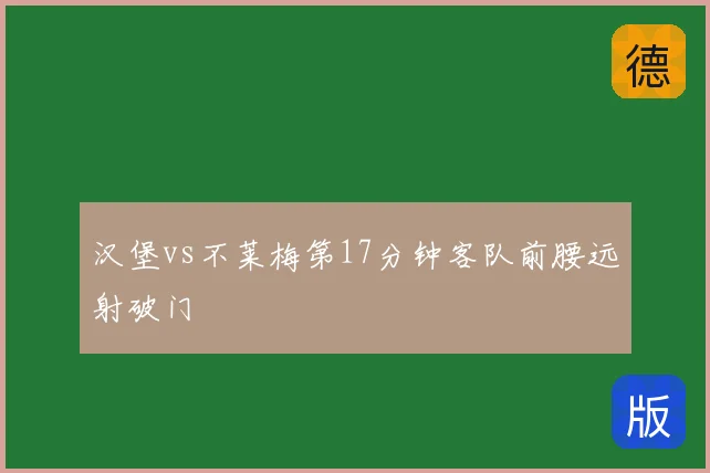 汉堡vs不莱梅第17分钟客队前腰远射破门